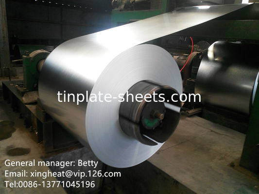 Tinplate Coil for Food Packaging T2/T3/T4/T5 Temper 0.15-0.49mm Thickness 600-986mm Width 4-8MT per Coil Silver Surface